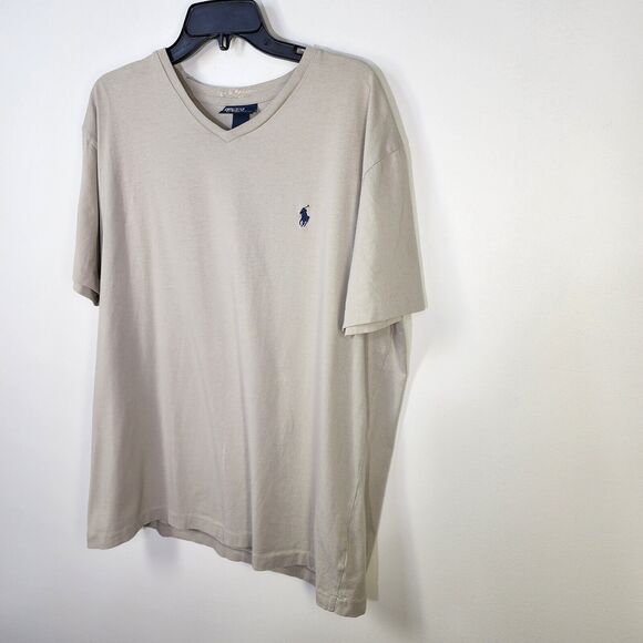 Polo Ralph Lauren Mens T Shirt Large Gray Short Sleeve Blue Pony Cotton V Neck - Picture 6 of 8